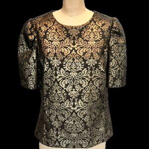 Worthington fancy metallic gold sparkly top puff shoulder‎ sleeve fleur de lis
